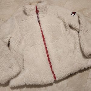 Tommy Hilfiger Womens M Medium Sherpa Fleece Deep Pile Furry Sweatshirt Jacket
